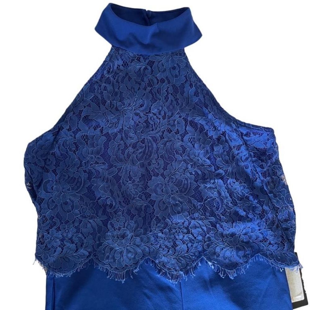 Lulu's Nightout Sapphire blue sleeveless pant Jumpsuit w Lacytop bare back sz M